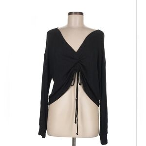 Elan Black V-Neck Cinched Front Top